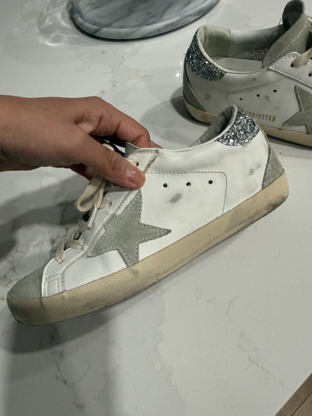 Golden Goose White and Gray Superstar Sneakers - Picture 5 of 8